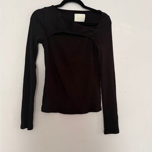 Citizens of Humanity Ribbed Women's Black Long-Sleeve Asymmetric Neck Top